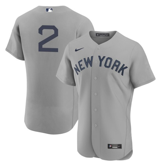 Men's New York Yankees #2 Derek Jeter 2021 Grey Field of Dreams Flex Base Stitched Baseball Jersey